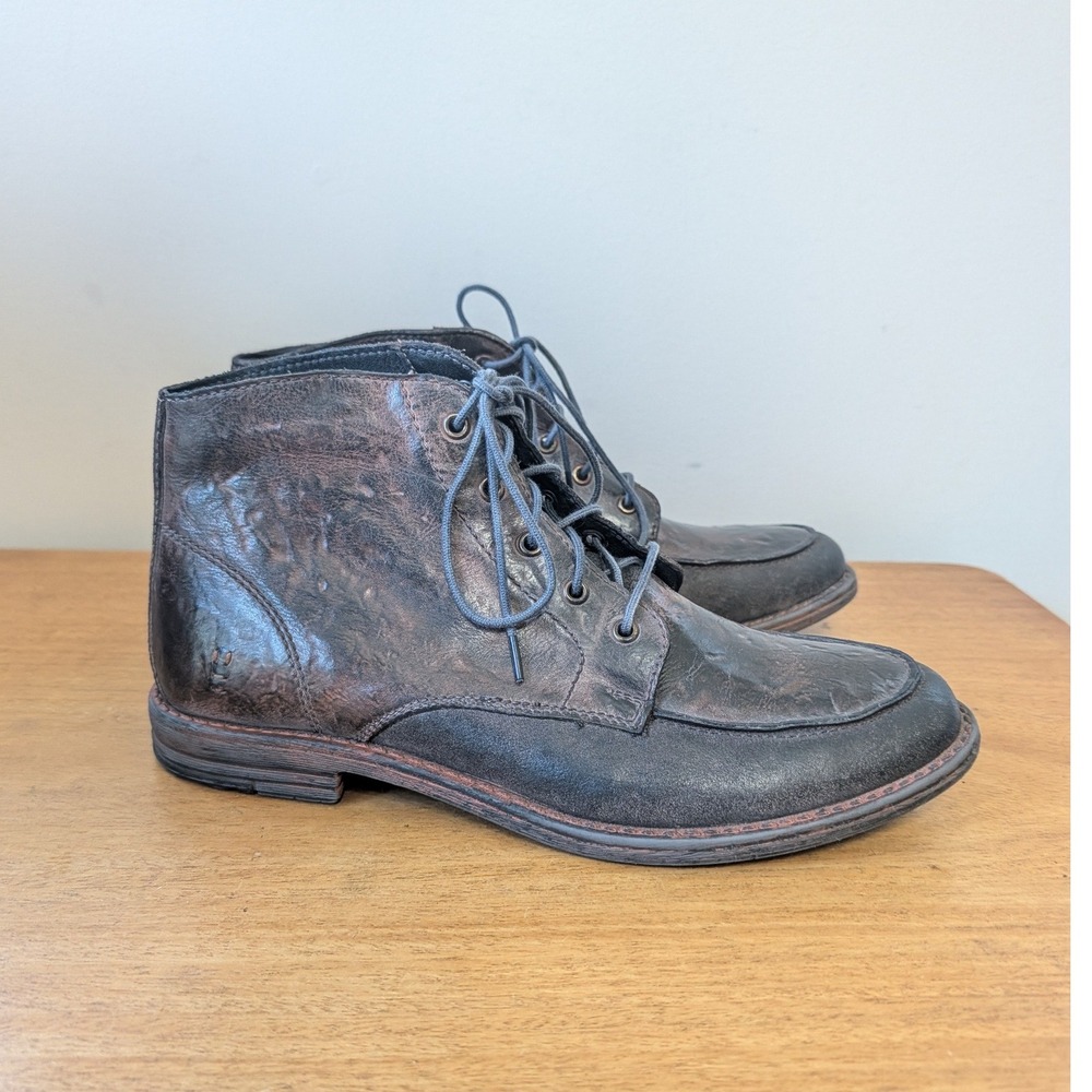 Roan Cass Mens Distressed Leather Moc Toe Chukka Boots Black Brown Size 10.5